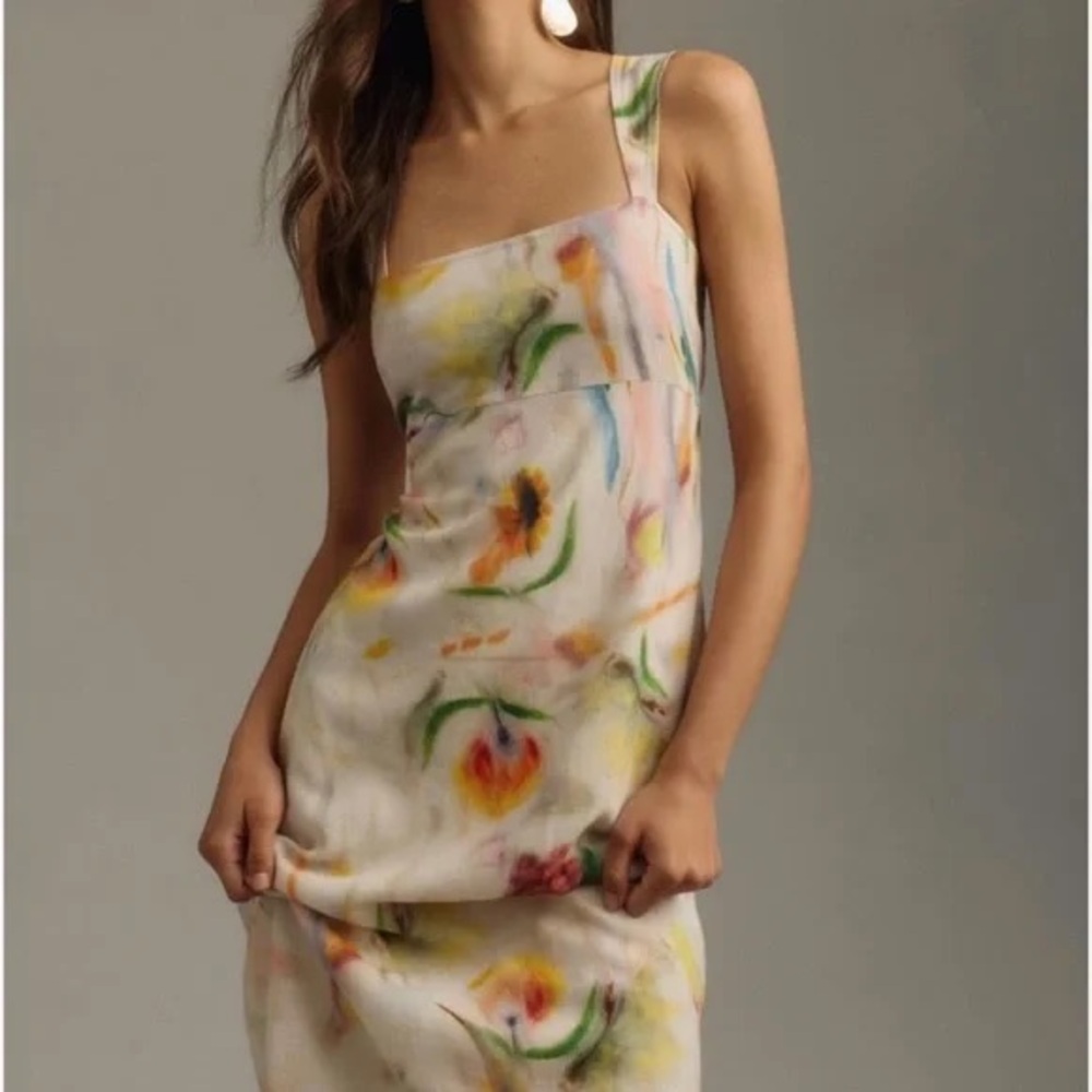 Anthropologie Pilcro X Klaas Jonkman Linen Sleeveless Square Neck Midi Dress XS